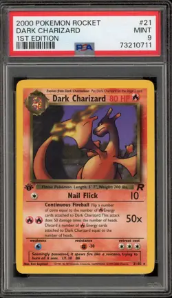 Pokemon Dark Charizard Team Rocket 1st Edition NON Holo Rare #21 PSA 9 Mint - Image 1
