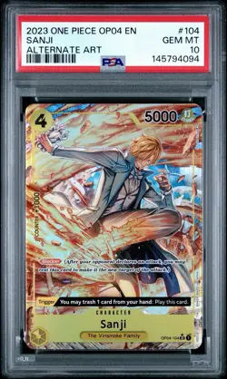 2023 ONE PIECE OP04-104 EN SANJI ALTERNATE ART PSA 10 - Image 1