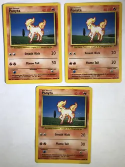 Lot of 3 - Pokemon Card PONYTA Base Set Unlimited 60/102 common Fire type - Image 1
