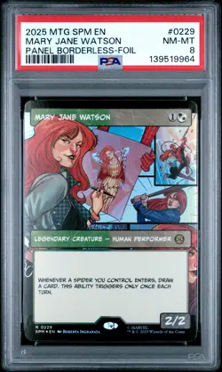 2025 MTG MARVEL'S SPIDER-MAN PANEL BORDERLESS-FOIL #0229 MARY JANE WATSON PSA 8 - Image 1
