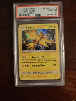 2019 Pokemon Hidden Fates Zapdos Holo Foil #24 PSA 10 Gem Mint - Image 1