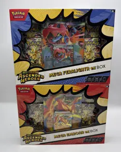 Pokemon Ascended Heroes Mega Feraligatr ex Box & Mega Emboar ex Box Bundle - Image 1