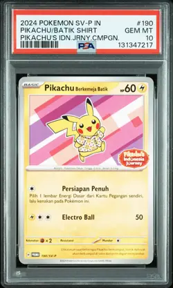 2024 POKEMON INDONESIAN SV-P PROMO #190 PIKACHU IN BATIK SHIRT PSA 10 - Image 1