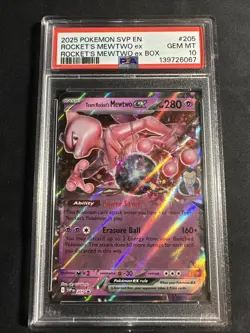 2025 Pokemon SVP EN Rocket's Mewtwo Ex #205 Promo PSA 10 - Image 1