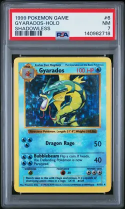 1999 POKEMON BASE SET SHADOWLESS #6 GYARADOS-HOLO PSA 7 - Image 1