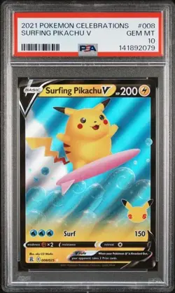 SEQUENTIAL PSA 10 SURFING PIKACHU V 008 VMAX 009 CELEBRATIONS POKEMON GEM MINT - Image 2