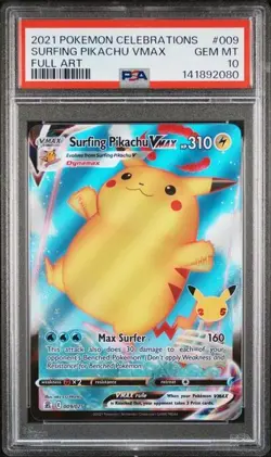 SEQUENTIAL PSA 10 SURFING PIKACHU V 008 VMAX 009 CELEBRATIONS POKEMON GEM MINT - Image 4