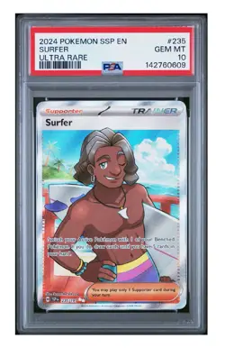PSA 10 2024 POKEMON SSP EN-SURGING SPARKS | ULTRA RARE SURFER 235 - Image 1