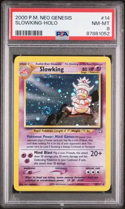 2000 POKEMON NEO GENESIS #14 SLOWKING-HOLO PSA 8 DOUBLE SWIRL - Image 4