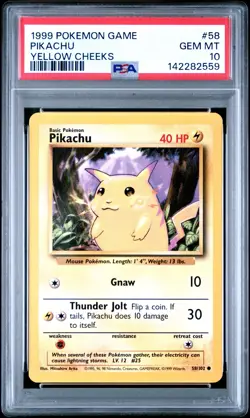 1999 POKEMON BASE SET UNLIMITED YELLOW CHEEKS #58 PIKACHU PSA 10 - Image 1