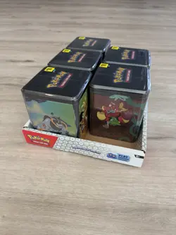 POKEMON 2025 STACKING TIN LOT X5 W/ DISPLAY 15 BOOSTER PACKS NEW FACTORY SEALED! - Image 5