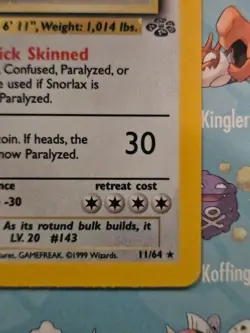 Pokemon TCG Snorlax 11/64 Jungle 1st Edition Card - Image 5
