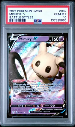 2021 POKEMON SWORD & SHIELD BATTLE STYLES #062 MIMIKYU V PSA 10 - Image 1