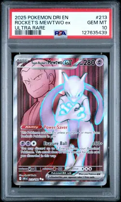 2025 POKEMON DRI EN-DESTINED RIVALS ULTRA RARE TEAM ROCKET'S MEWTWO EX PSA 10 - Image 1