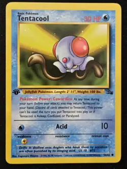 1st Edition Tentacool 56/62 Fossil Non Holo WoTC Pokemon TradingCardGame 1999 LP - Image 1