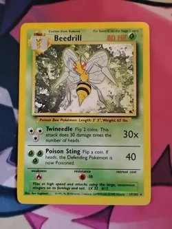 Pokemon TCG Beedrill Card 17/102 Rare Unlimited Base Set - Image 1