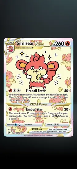 Pokemon Simisear VStar GG37 Crown Zenith Galarian Gallery Full Art Card NM - Image 1