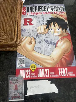 One Piece College Basketball US Voyage Monkey.D.Luffy Card and Poster UNOPENED - Image 2