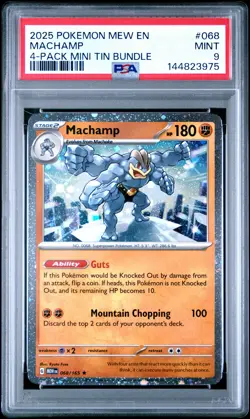 2025 POKEMON PROMO 4-PACK MINI TIN BUNDLE #068 MACHAMP PSA 9 - Image 1