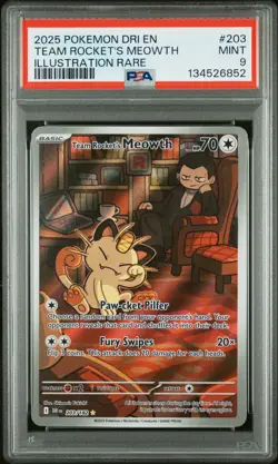 2025 POKEMON DRI EN-DESTINED RIVALS ILLUSTRATION RARE TEAM ROCKET'S MEOWTH PSA 9 - Image 1