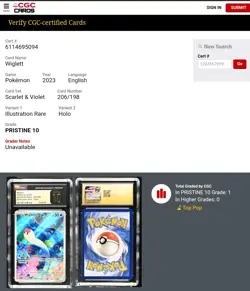 Wiglett 206/198 Scarlet & Violet Base. Pokemon. CGC Pristine 10. 💥 POP 1 💥 - Image 4