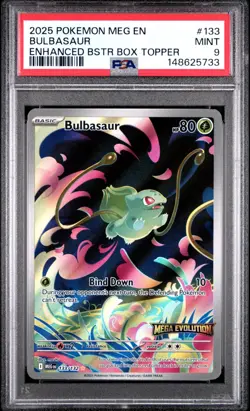 PSA 9 2025 POKEMON MEGA EVOLUTION 133 BULBASAUR ENHANCED BOX TOPPER PROMO - Image 1