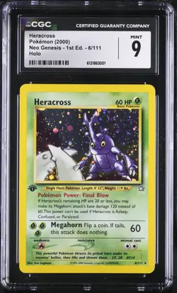 CGC 9 MINT Heracross 1st Edition 6/111 Holo Pokemon 2000 Neo Genesis - Image 1