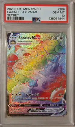 PSA 10 Snorlax VMAX 206/202 Secret Rainbow Sword & Shield Pokemon - Image 1