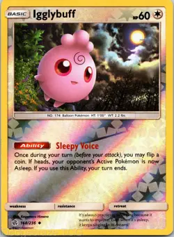 Igglybuff 168/236 Uncommon Cosmic Eclipse Pokemon Reverse Holo NM - Image 1