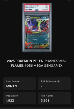 2025 Pokemon Mega Gengar ex 056/094 Phantasmal Flames Holo Double Rare PSA 9 - Image 5