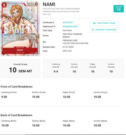 ONE PIECE NAMI ALT ART OP01-016 AGS 10 GEM MT - Image 3