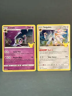 Solgaleo & Lunala Celebrations Holo Rare 2 Card Set NM Pokemon 25th Anniversary - Image 1