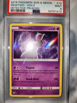 2019 Pokemon Sun & Moon Detective Pikachu #12 MeWTWO-Holo Card PSA 9 - Image 1