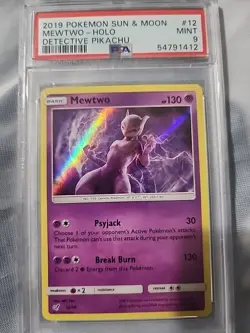2019 Pokemon Sun & Moon Detective Pikachu #12 MeWTWO-Holo Card PSA 9 - Image 3