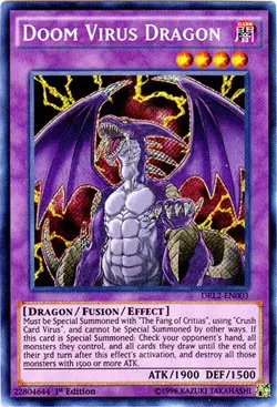 Yugioh! LP Doom Virus Dragon - DRL2-EN003 - Secret Rare - 1st Edition Lightly Pl - Image 1