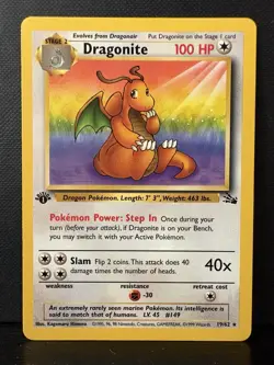 Pokemon TCG Dragonite 1st Edition Fossil Rare 19/62 100 HP Reg 1999 NM+ CLEAN - Image 1