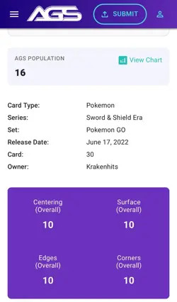 2022 Pokemon Japanese Pokemon GO Mewtwo V #030 — AGS Legendary 10 (Pop 16) - Image 3