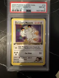 PSA 8 2000 Pokemon Gym Challenge #74 Giovanni's Meowth 1st Edition - Image 1