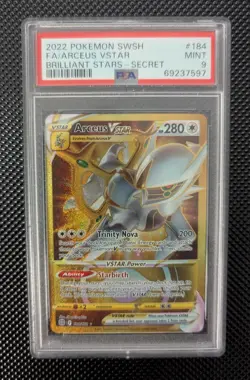2022 Pokemon Brilliant Stars Arceus Vstar 184/172 Gold Secret Rare PSA 9 - Image 1