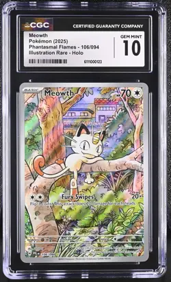 MEOWTH Phantasmal Flames Holo Illustration Rare #106 CGC 10 Pokemon [Nostalgium] - Image 1