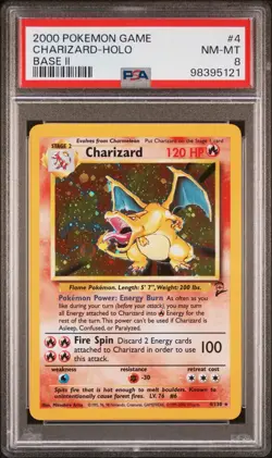No Reserve PSA 8 2000 POKEMON BASE SET 2 #4 CHARIZARD-HOLO RARE - Image 1