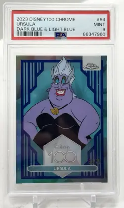 2023 URSULA #'d /75 Topps Disney 100 Chrome Dark and Light Blue PSA 9 Mermaid - Image 1