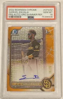 2022 Bowman Chrome Samuel Zavala Orange Shimmer Refractor Auto /25 PSA 10 GEM MT - Image 1