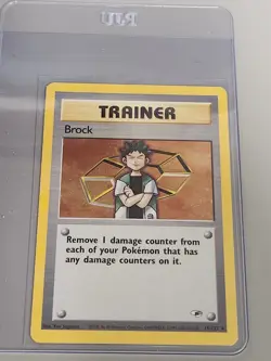 Pokemon TCG Brock Trainer Holo Rare Card 15/132 WOTC Gym Heroes LP SWIRL - Image 1