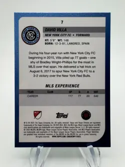 2025 Topps Chrome MLS DAVID VILLA Aqua Refractor /199 #7 New York City FC - Image 2