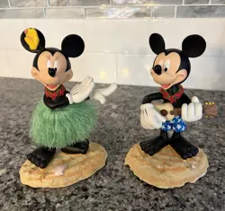 Disney World Hawaiian Mickey And Minnie Mouse Ukulele Bobbleheads 6.5” Preowned - Image 1