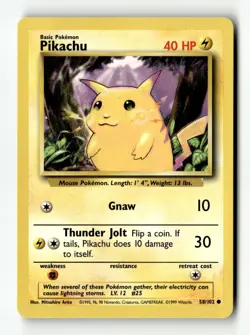 Pikachu 58/102 Common Base Set Unlimited Pokemon Near Mint - Image 1