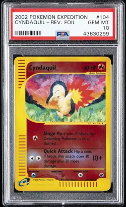 2002 POKEMON EXPEDITION #104 CYNDAQUIL-REVERSE FOIL PSA 10 - Image 1