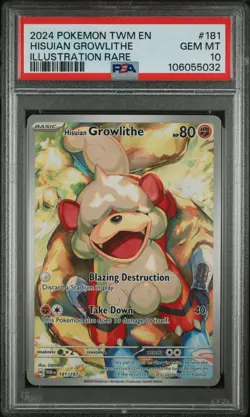 Pokemon 2024 Hisuian Growlithe 181/167 Illustration Rare TWM GEM MINT PSA 10 - Image 3