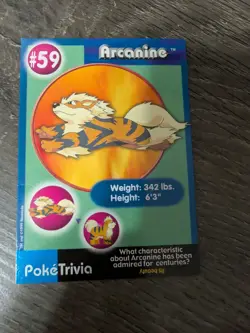 1999 Pokemon Burger King Poketrivia Promo #59 Arcanine - Image 1